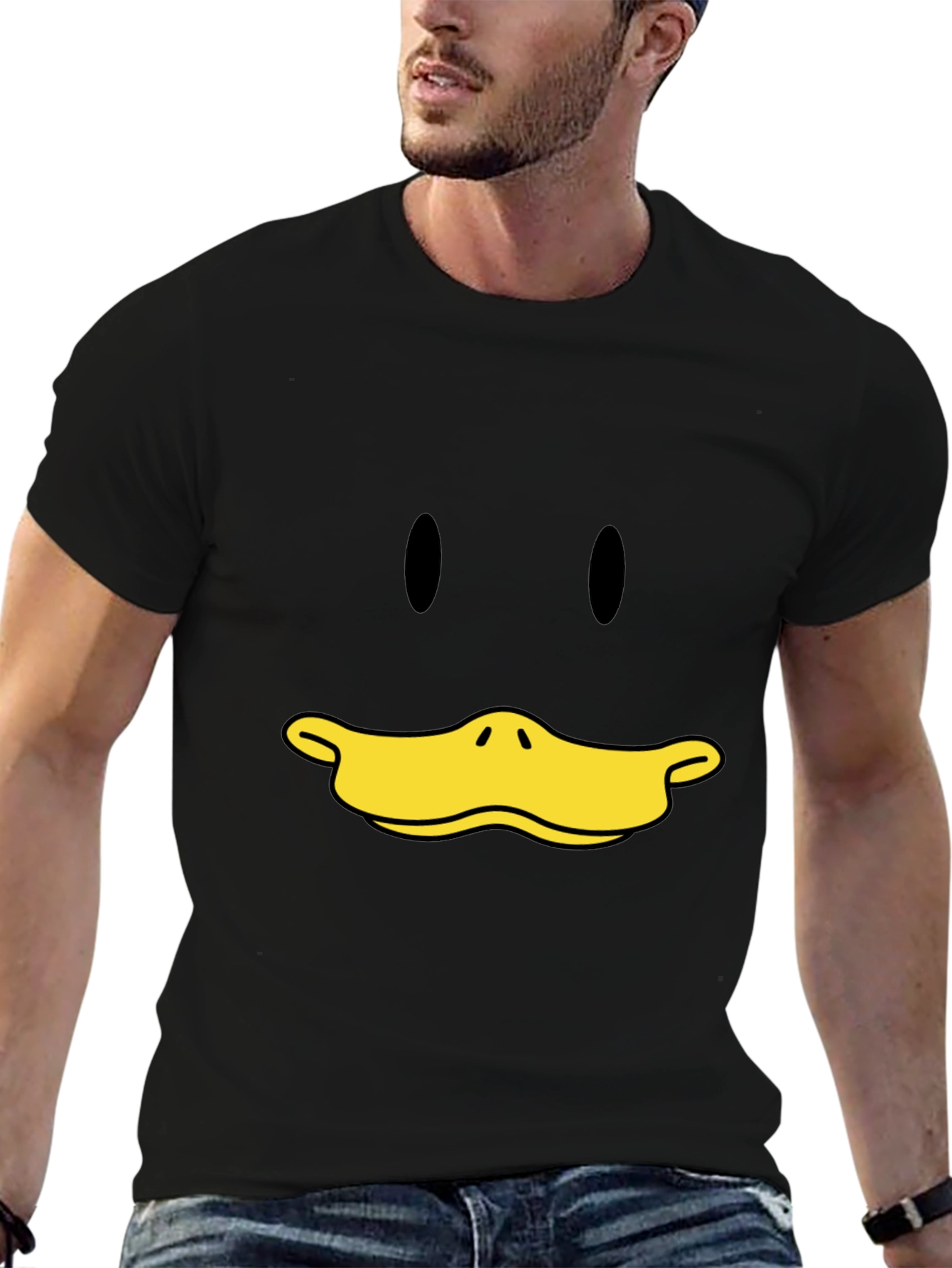 Camiseta Negra con Cara de Pato Divertida