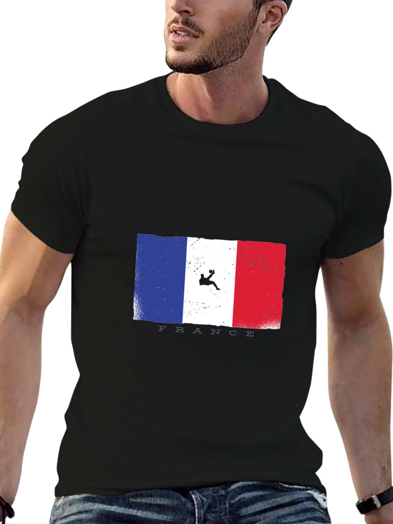 Camiseta Negra con Diseño de Bandera Francesa