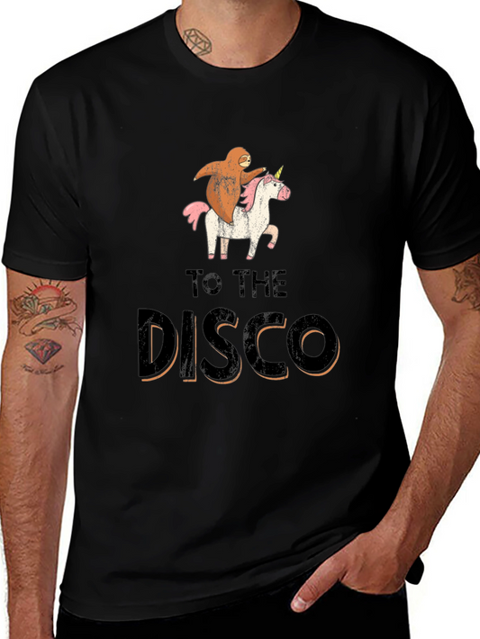 Camiseta Negra con Diseño de Perezoso y Unicornio Disco