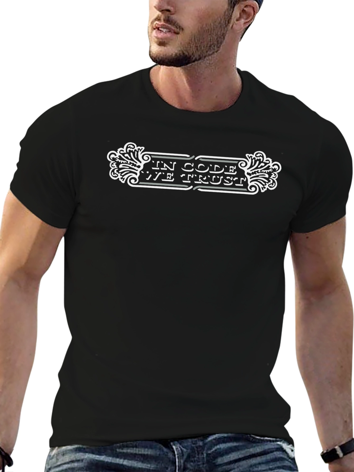 Camiseta Negra con Diseño In Code We Trust