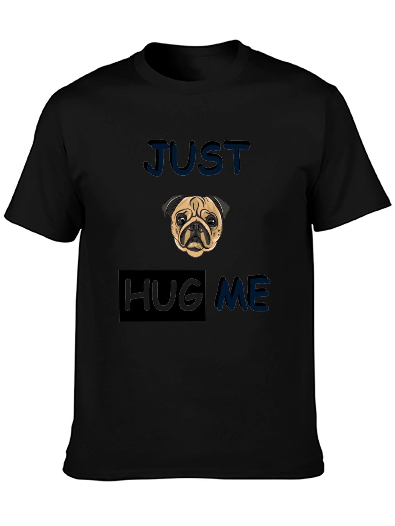 Camiseta Negra con Pug - Solo Abrázame