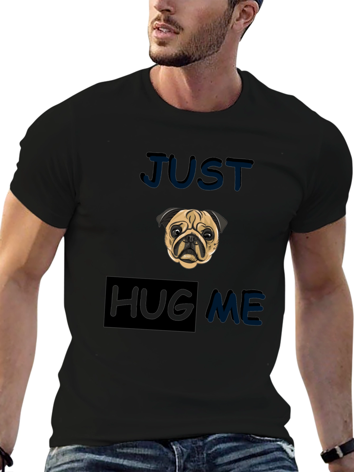 Camiseta Negra con Pug - Solo Abrázame