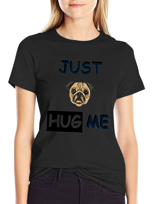 Camiseta Negra con Pug - Solo Abrázame