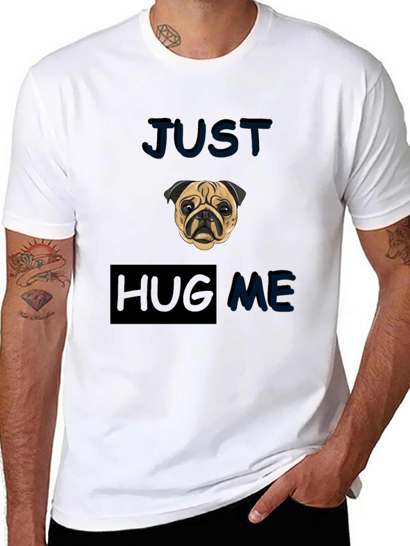 Camiseta Negra con Pug - Solo Abrázame