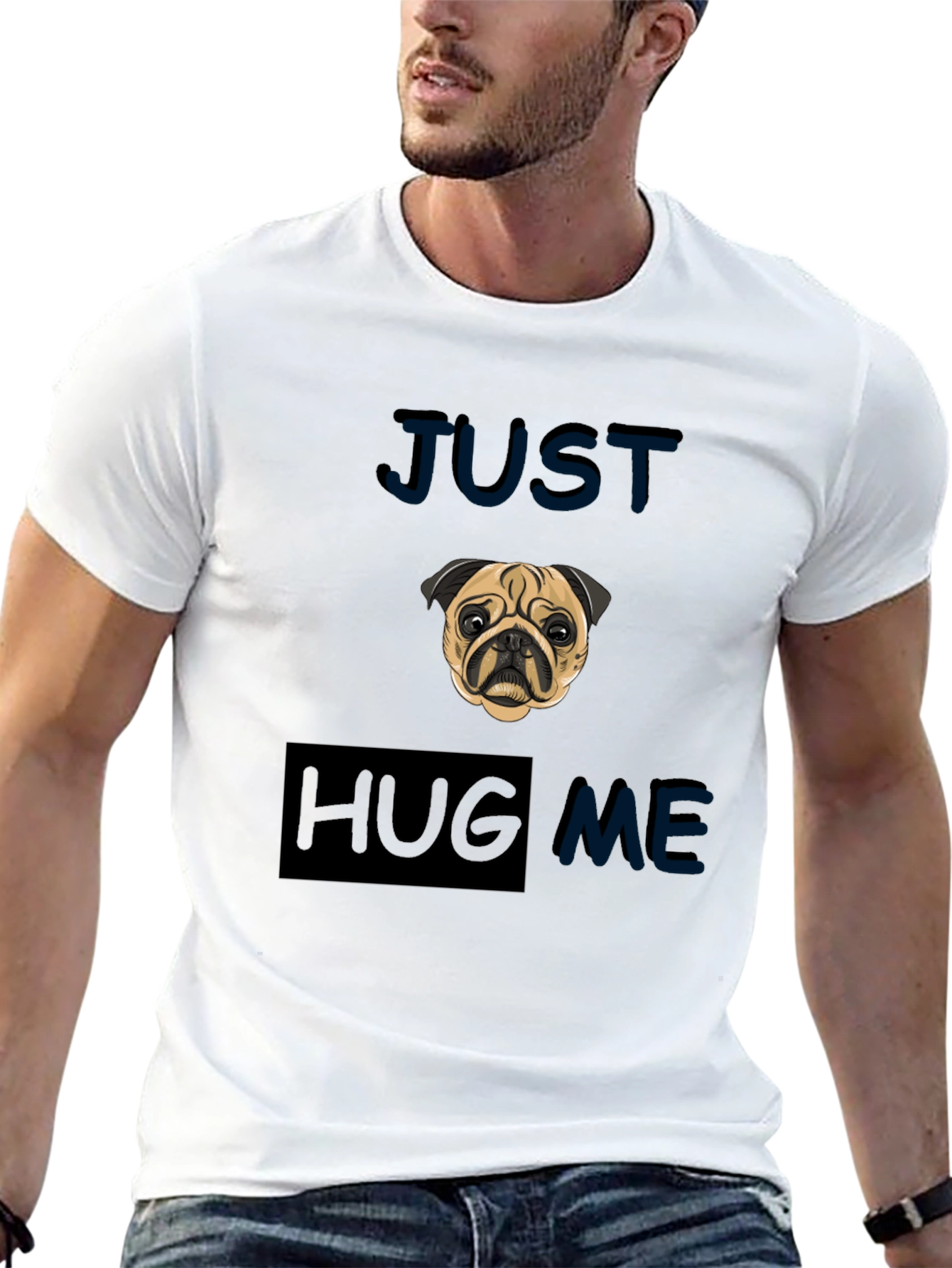 Camiseta Negra con Pug - Solo Abrázame