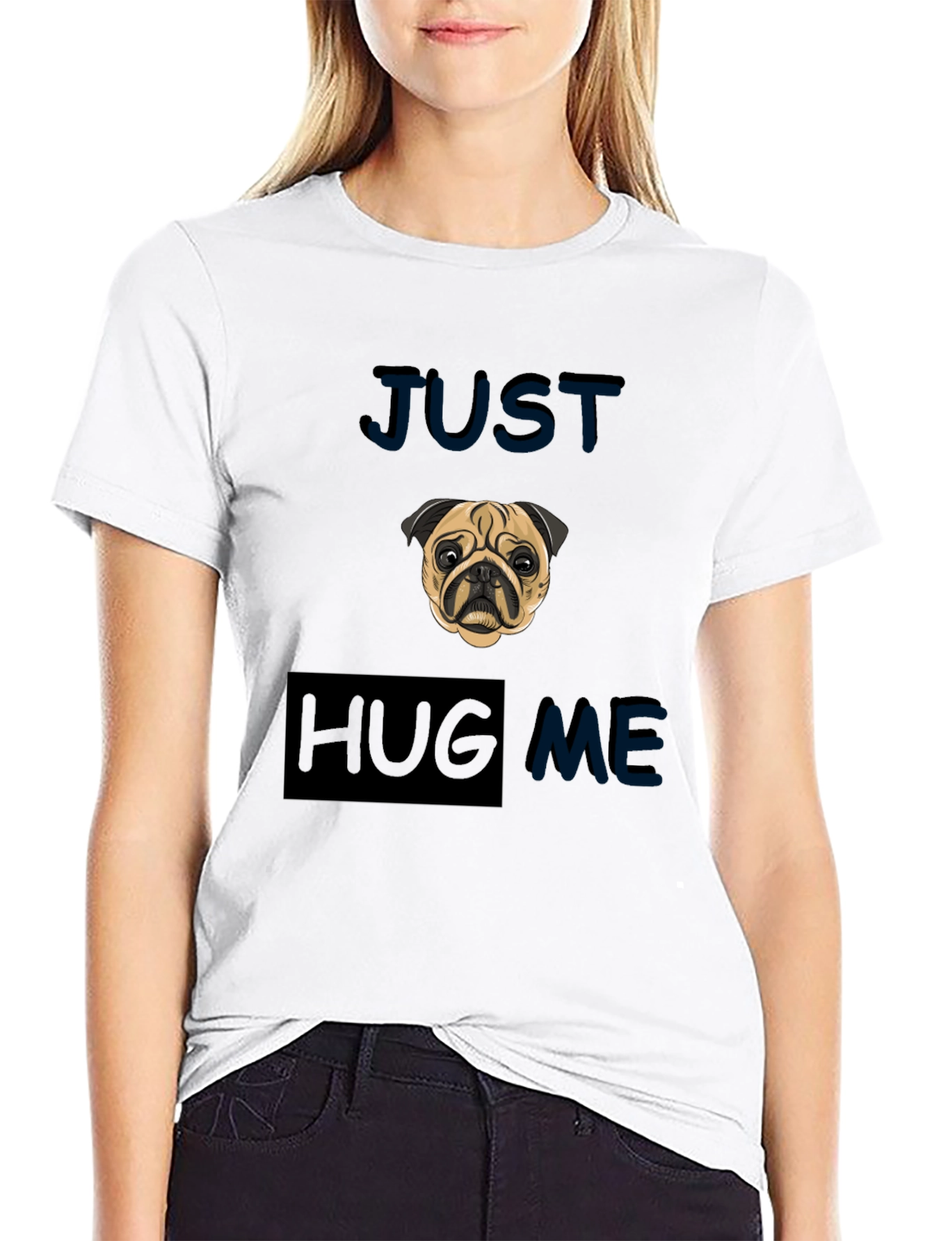 Camiseta Negra con Pug - Solo Abrázame