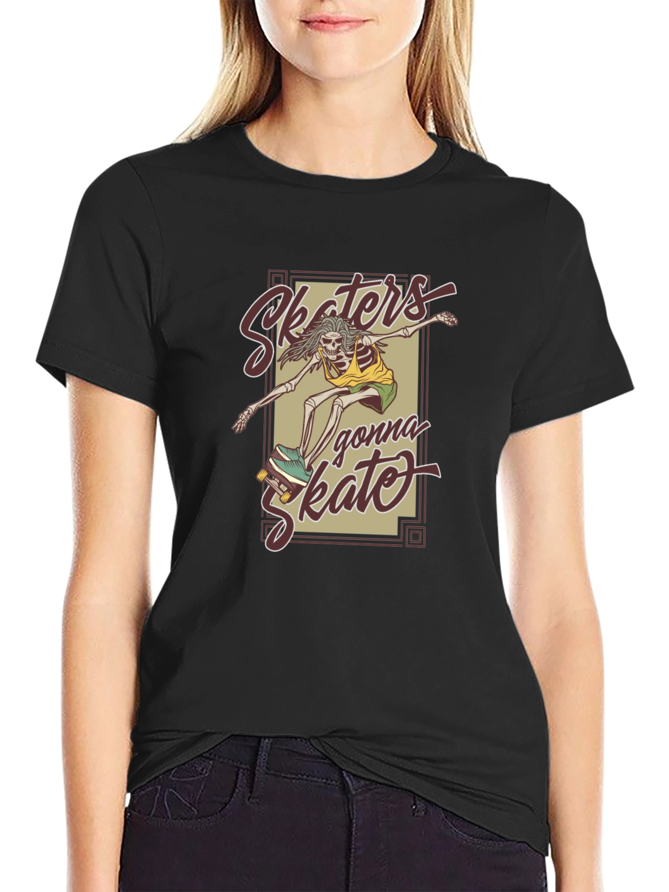 Camiseta Negra Unisex - Skaters Gonna Skate