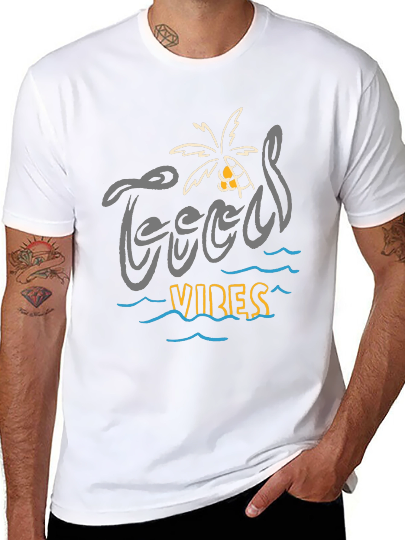 Camiseta Negra “Good Vibes” Estilo Playa