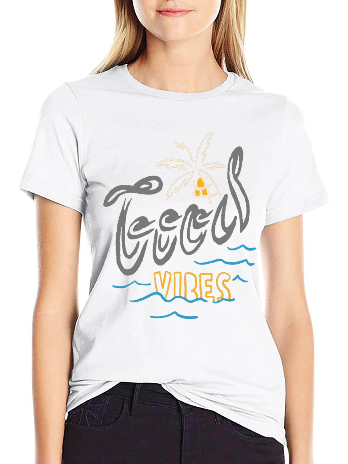 Camiseta Negra “Good Vibes” Estilo Playa