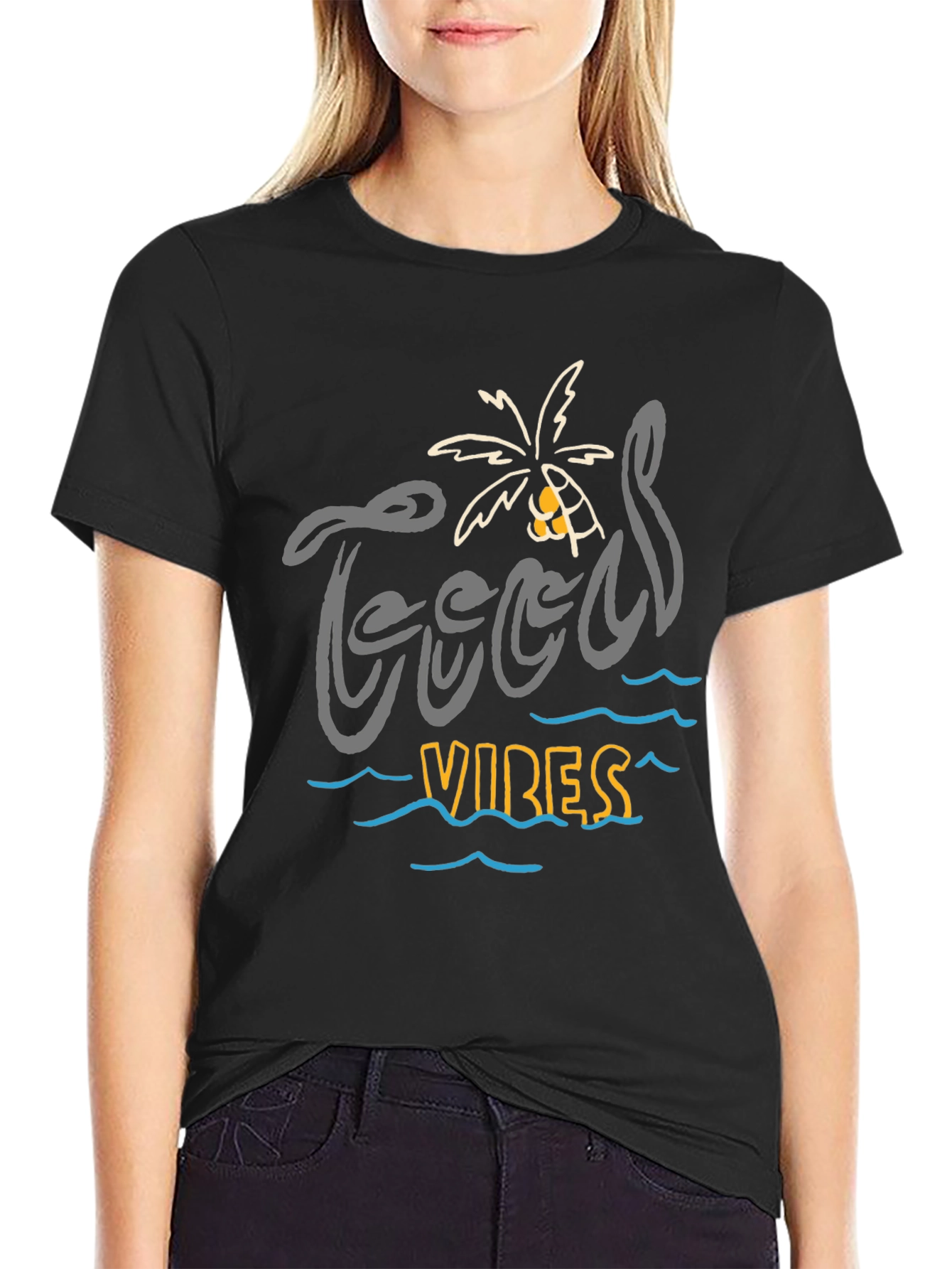 Camiseta Negra “Good Vibes” Estilo Playa