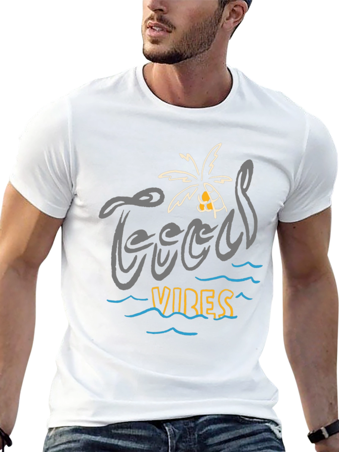 Camiseta Negra “Good Vibes” Estilo Playa