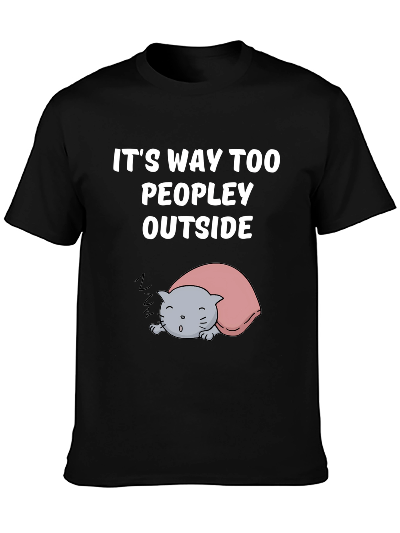 Camiseta Negra con Gato Dormilón