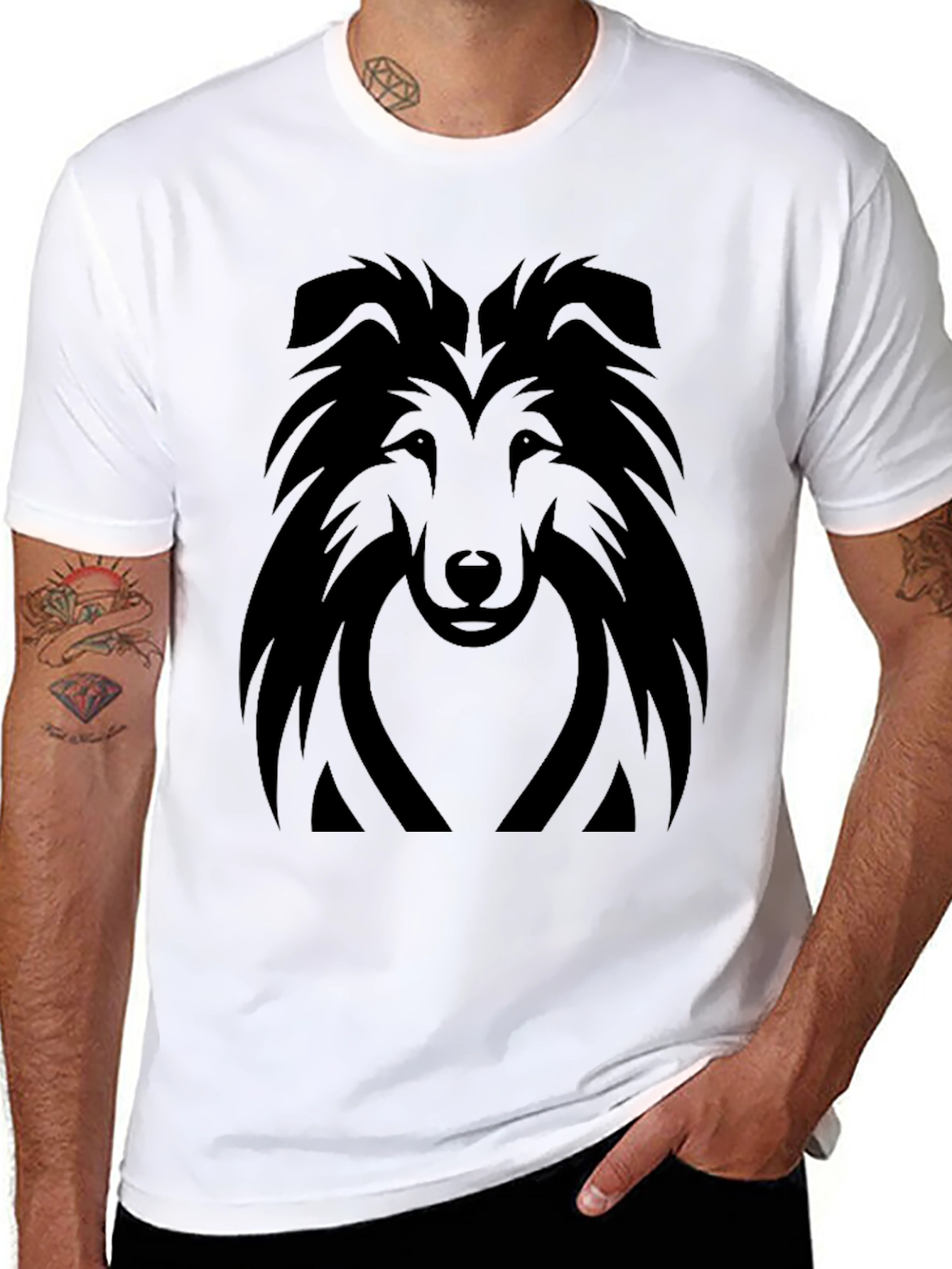 Camiseta Negra con Diseño de Perro Collie
