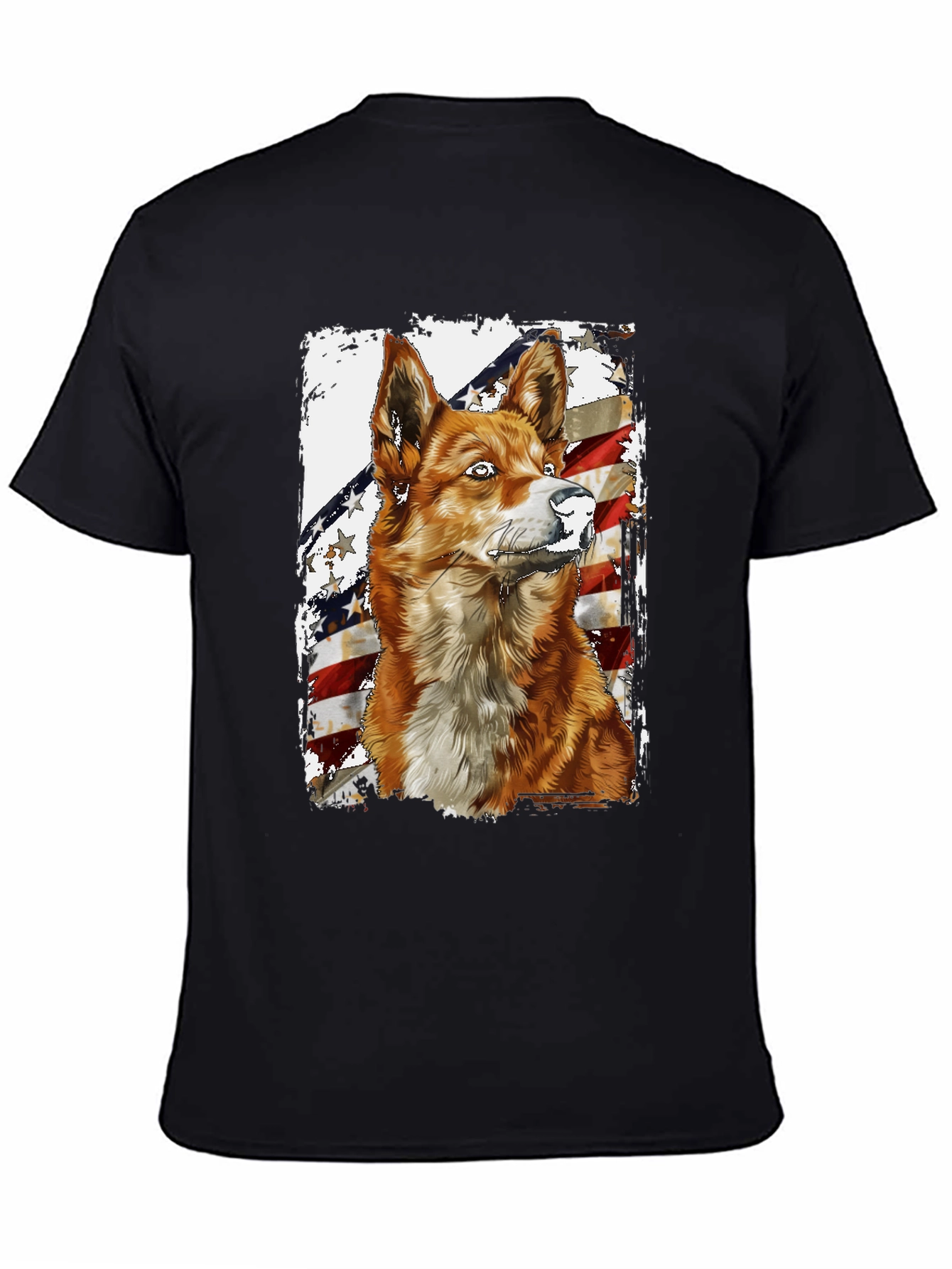 Camiseta Negra con Diseño de Perro Patriótico