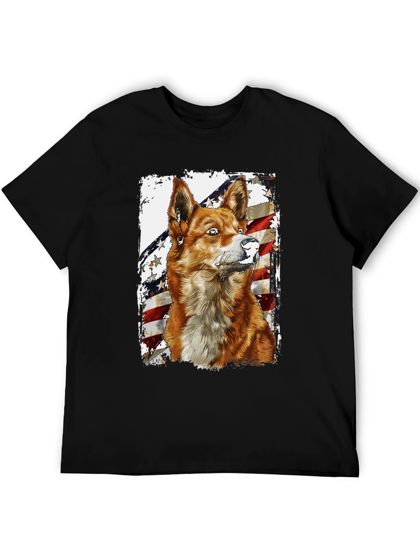 Camiseta Negra con Diseño de Perro Patriótico