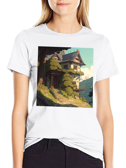 Camiseta Negra con Diseño de Casa de Campo