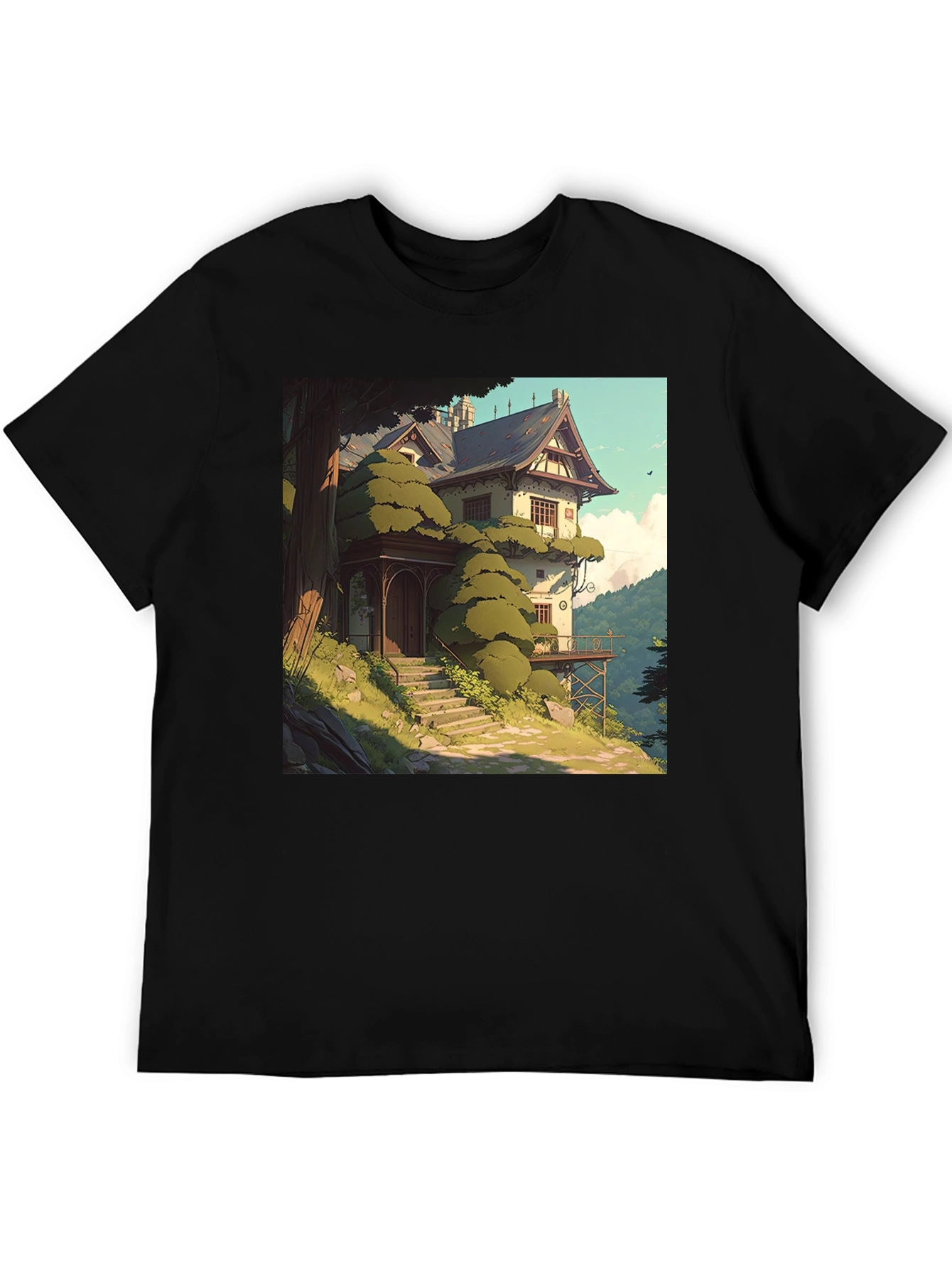 Camiseta Negra con Diseño de Casa de Campo