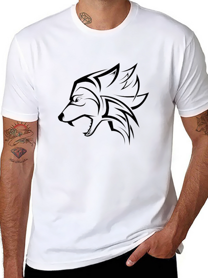 Camiseta Negra con Diseño de Lobo Tribal
