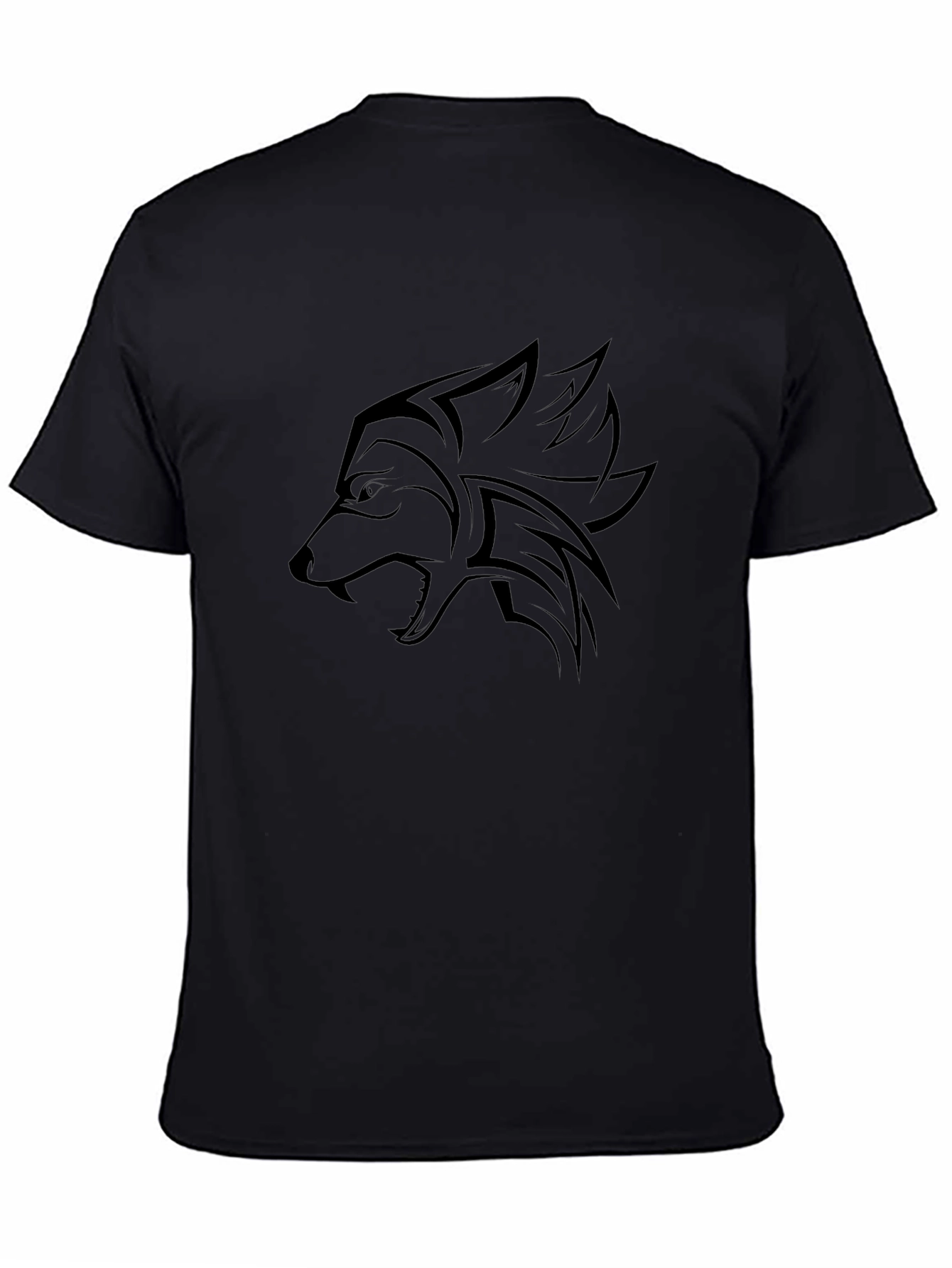 Camiseta Negra con Diseño de Lobo Tribal