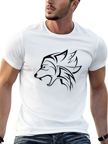 Camiseta Negra con Diseño de Lobo Tribal