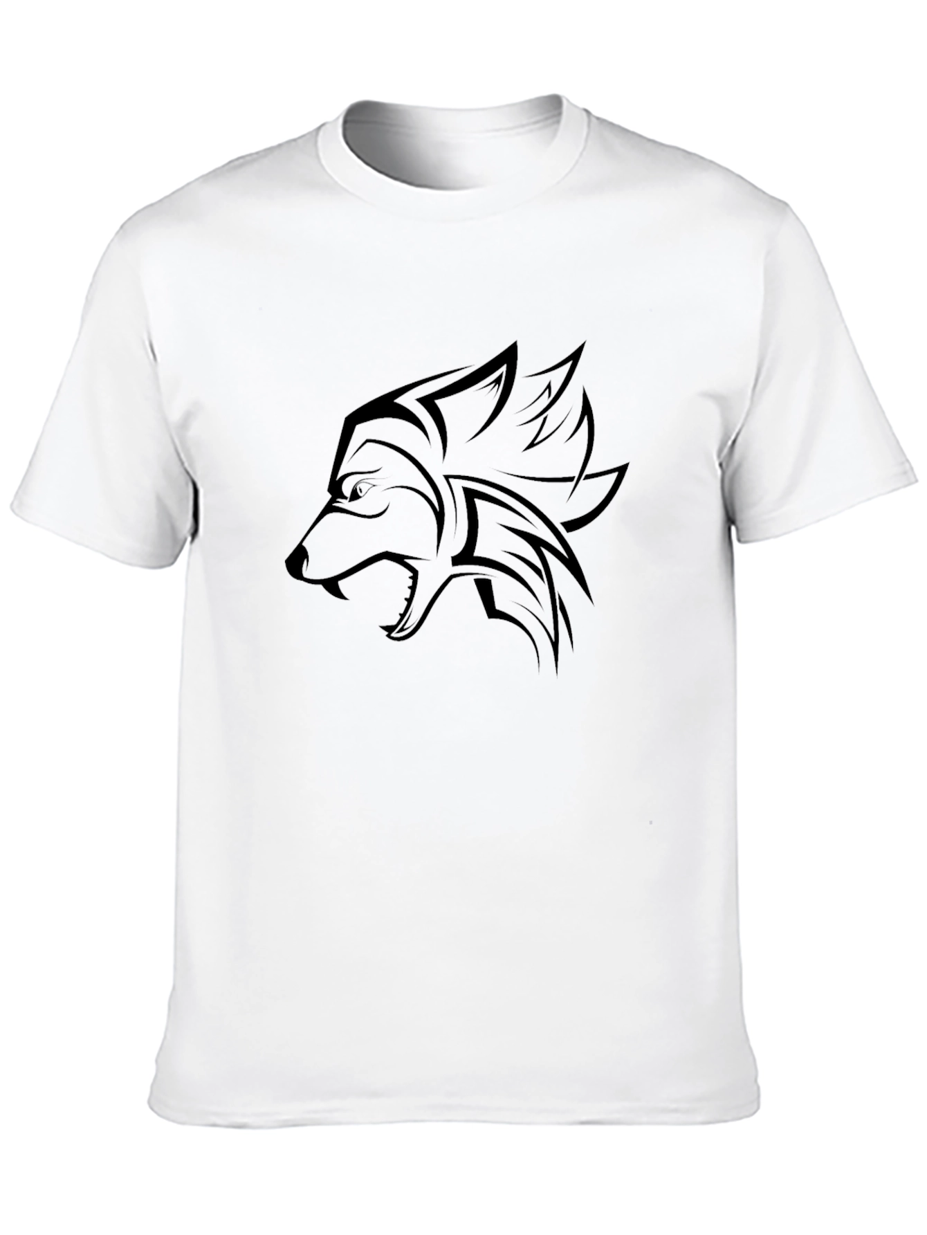 Camiseta Negra con Diseño de Lobo Tribal