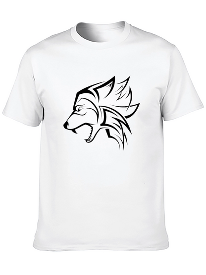 Camiseta Negra con Diseño de Lobo Tribal