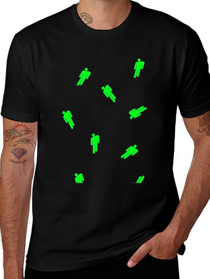 Camiseta Negra con Estampado de Personas Verdes