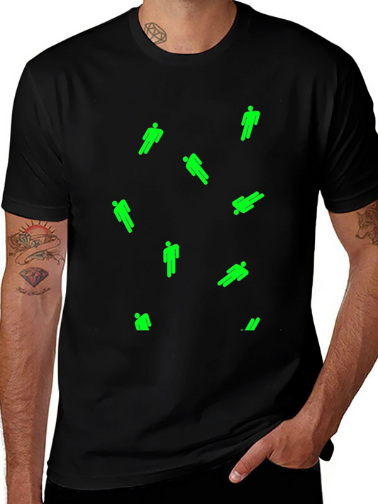 Camiseta Negra con Estampado de Personas Verdes
