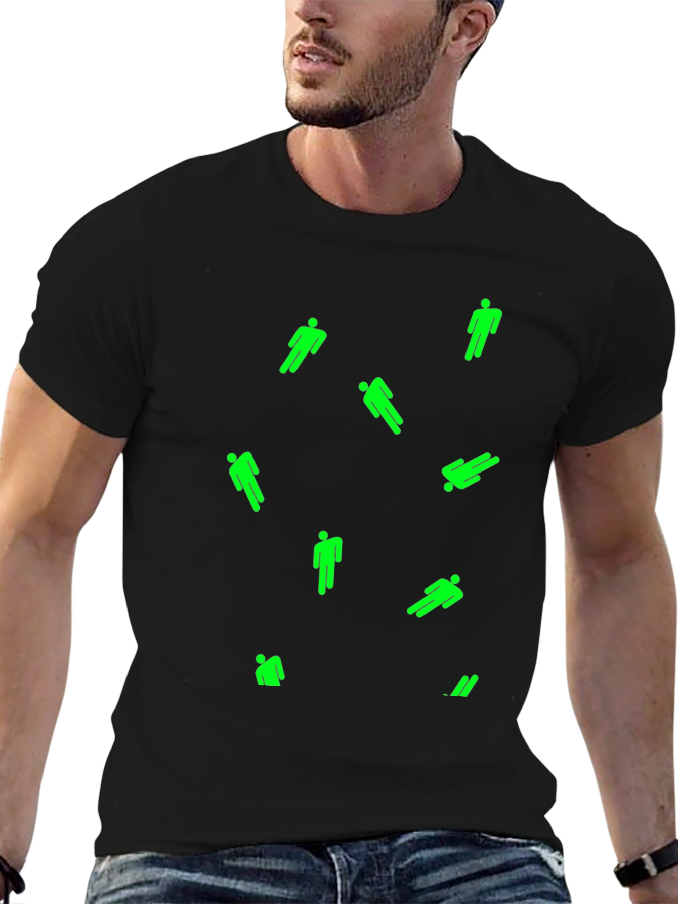 Camiseta Negra con Estampado de Personas Verdes