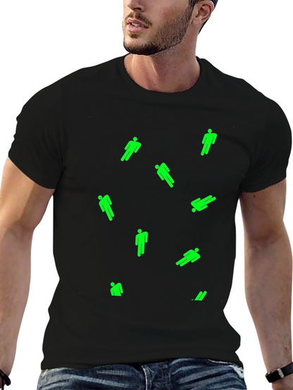 Camiseta Negra con Estampado de Personas Verdes