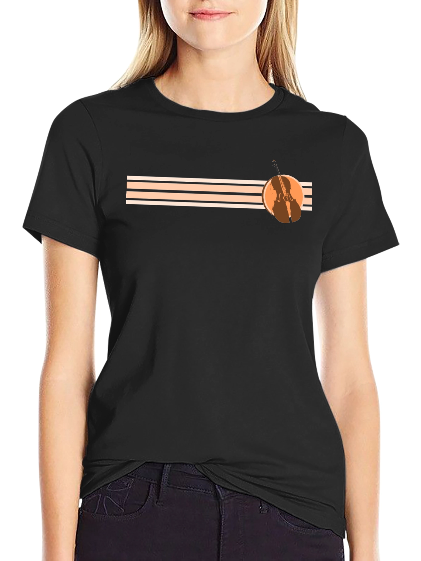 Camiseta Negra con Diseño de Violín Retro