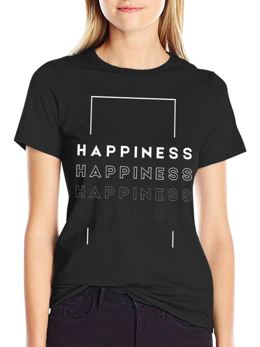 Camiseta Negra con Diseño de Felicidad