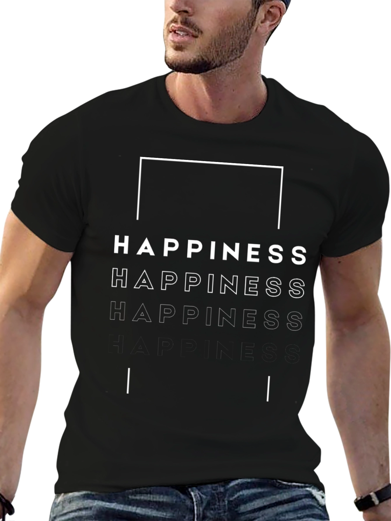 Camiseta Negra con Diseño de Felicidad