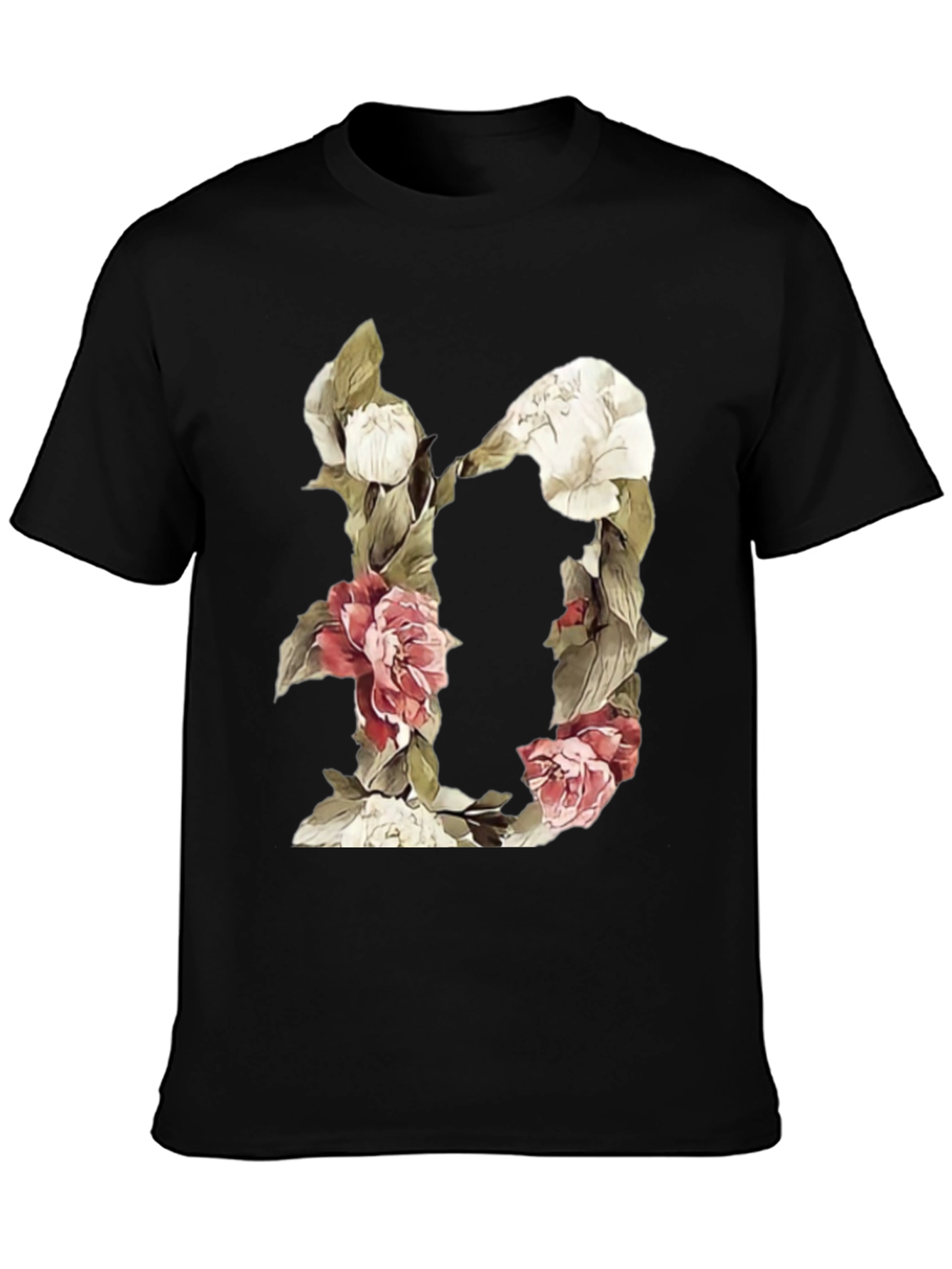 Camiseta Negra con Diseño Floral Letra D