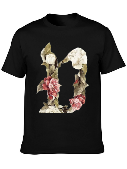 Camiseta Negra con Diseño Floral Letra D