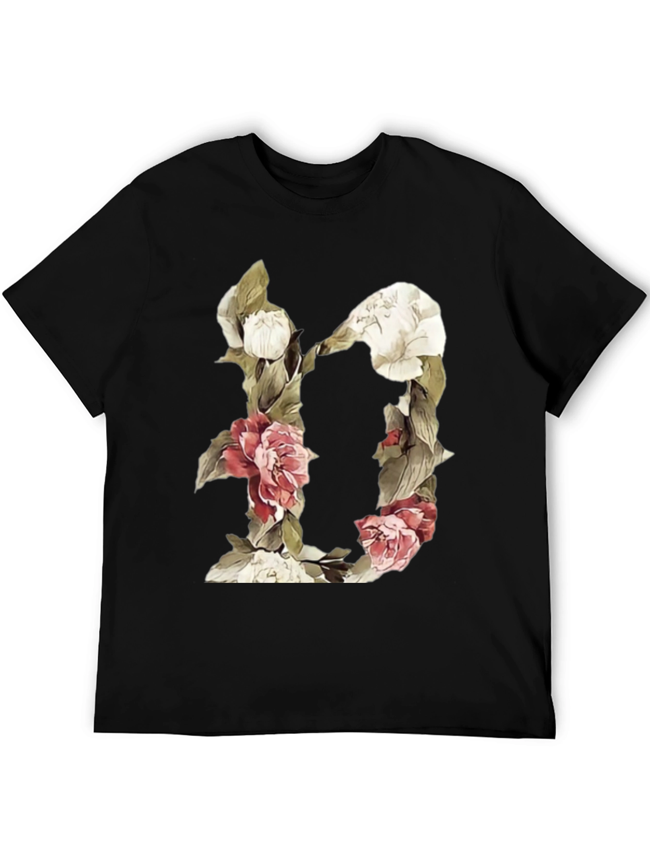 Camiseta Negra con Diseño Floral Letra D