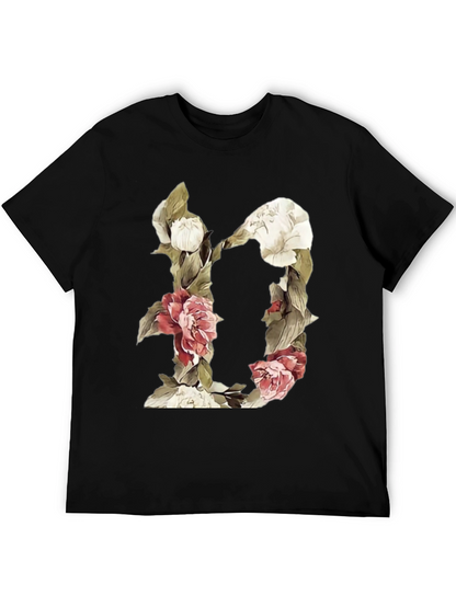 Camiseta Negra con Diseño Floral Letra D