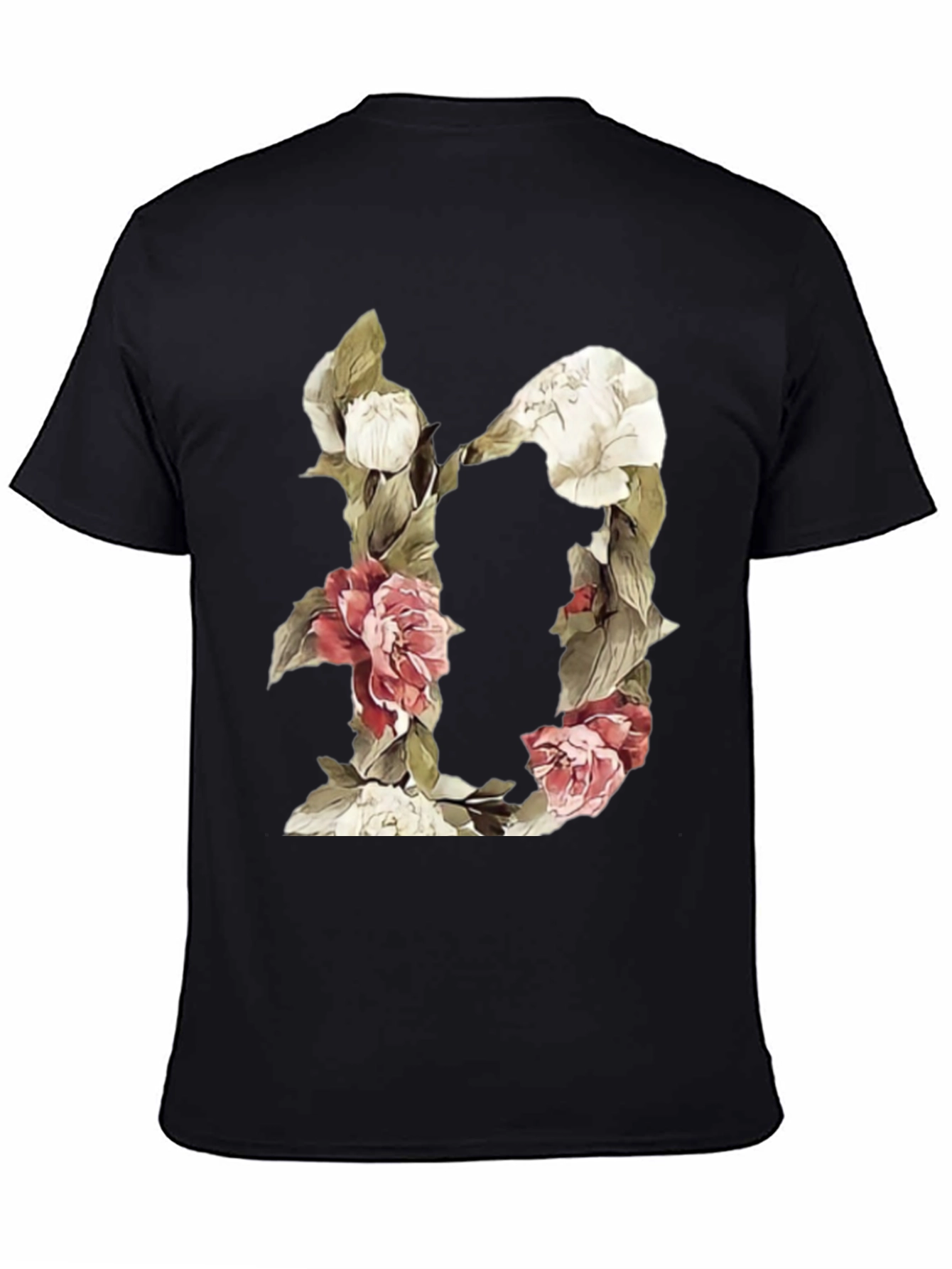 Camiseta Negra con Diseño Floral Letra D