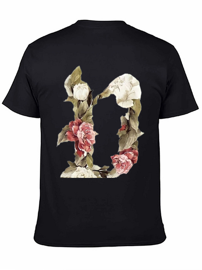 Camiseta Negra con Diseño Floral Letra D