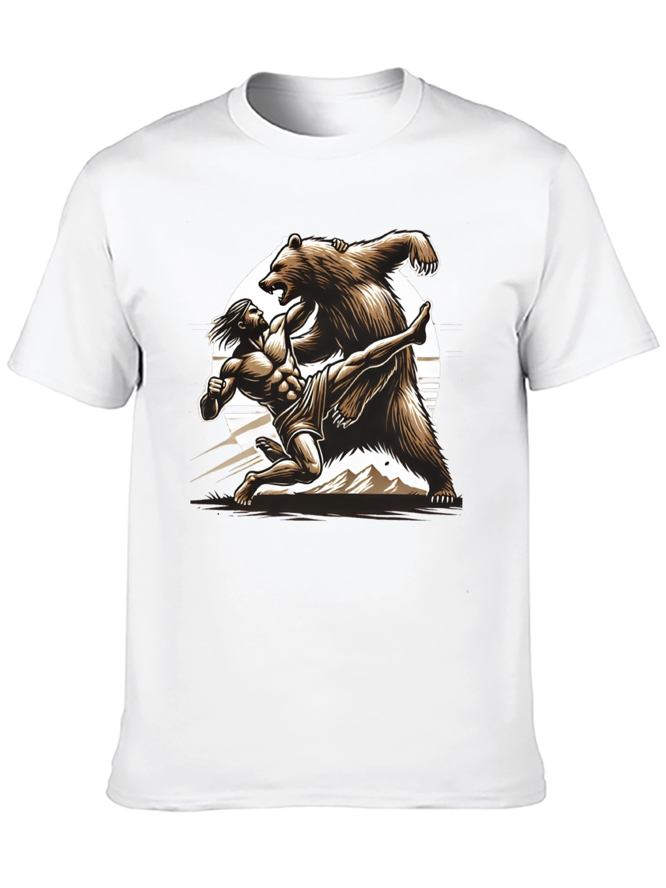 Camiseta Hombre: Lucha Épica Oso vs Guerrero