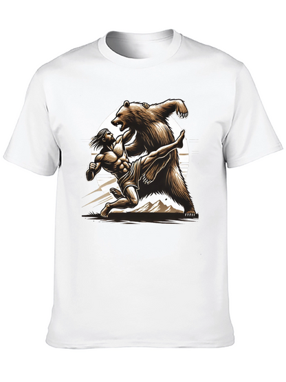 Camiseta Hombre: Lucha Épica Oso vs Guerrero