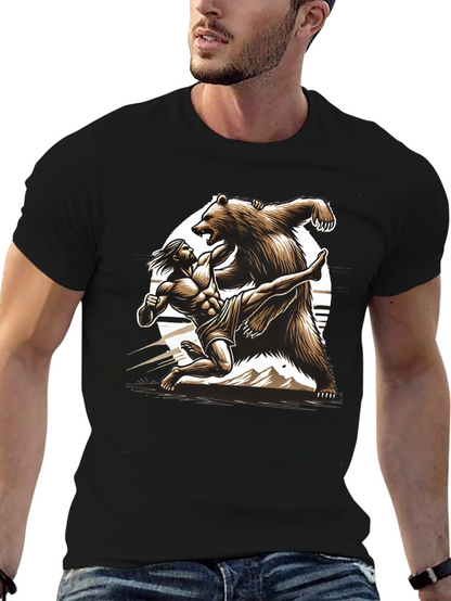 Camiseta Hombre: Lucha Épica Oso vs Guerrero