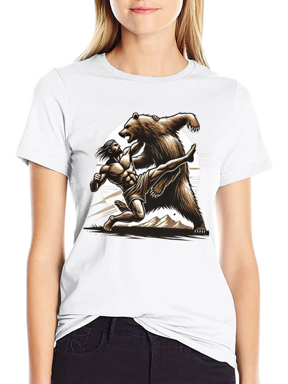Camiseta Hombre: Lucha Épica Oso vs Guerrero