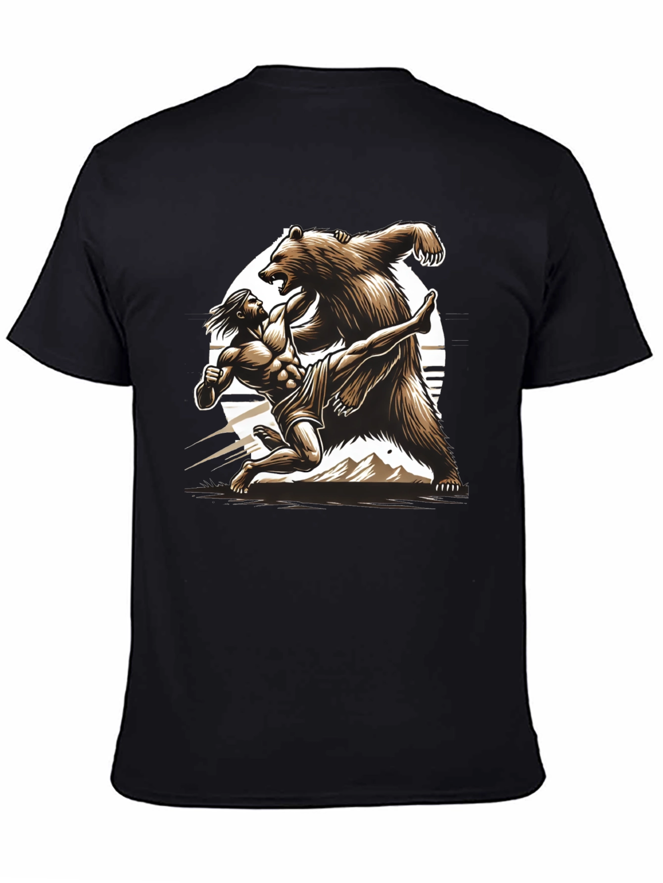 Camiseta Hombre: Lucha Épica Oso vs Guerrero