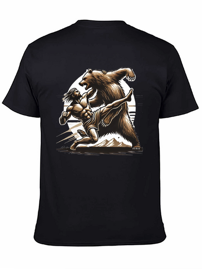 Camiseta Hombre: Lucha Épica Oso vs Guerrero