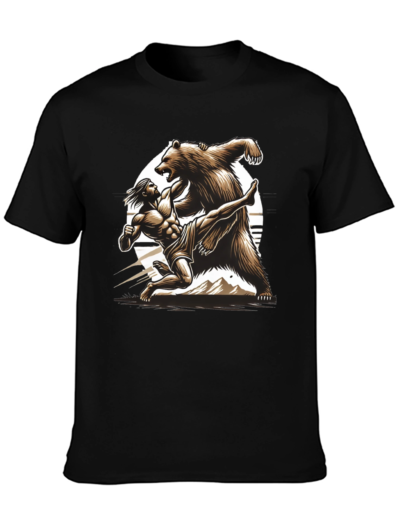 Camiseta Hombre: Lucha Épica Oso vs Guerrero