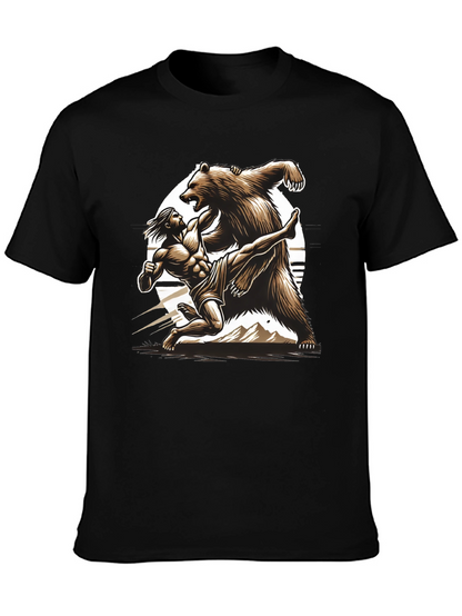 Camiseta Hombre: Lucha Épica Oso vs Guerrero