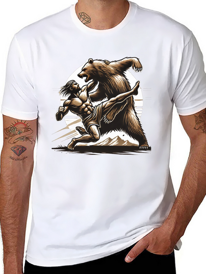 Camiseta Hombre: Lucha Épica Oso vs Guerrero