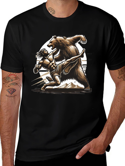 Camiseta Hombre: Lucha Épica Oso vs Guerrero