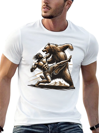 Camiseta Hombre: Lucha Épica Oso vs Guerrero